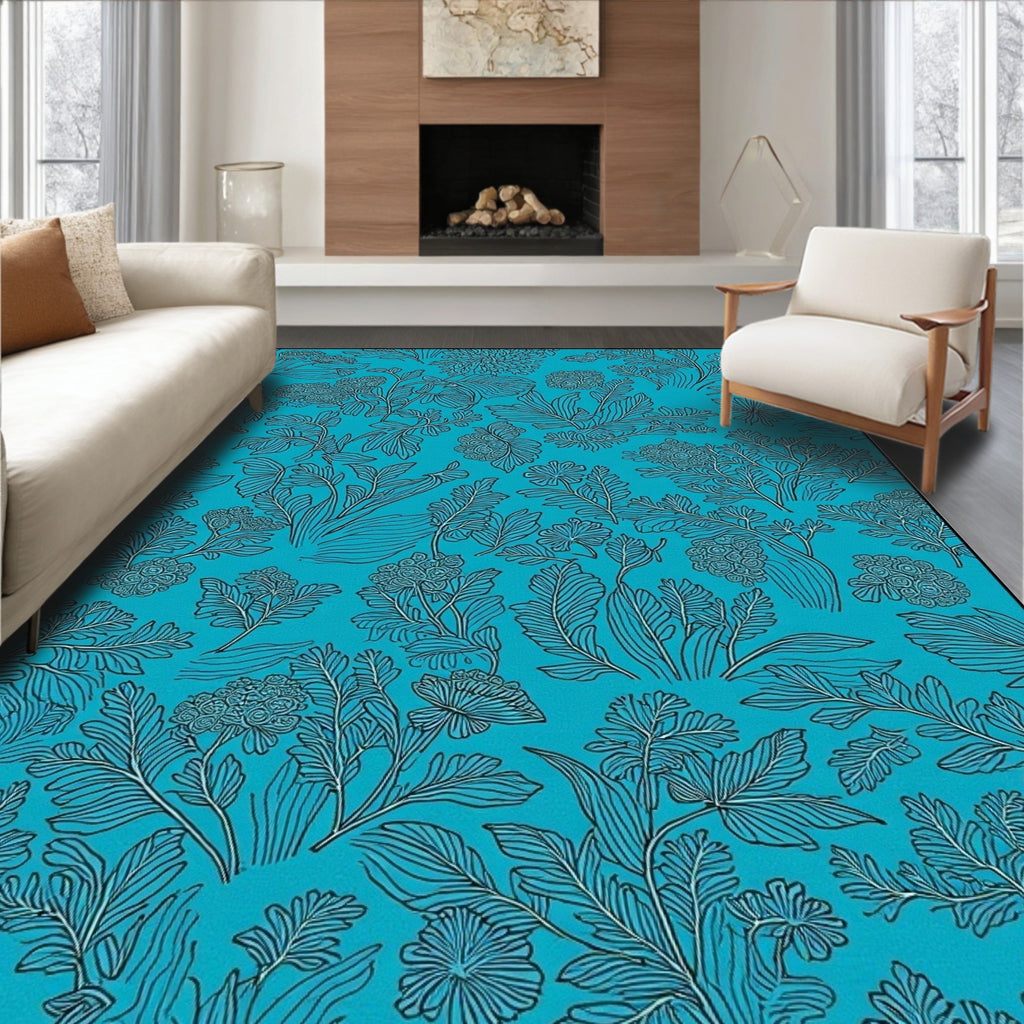Abstract Botanical Floral Outline Rug