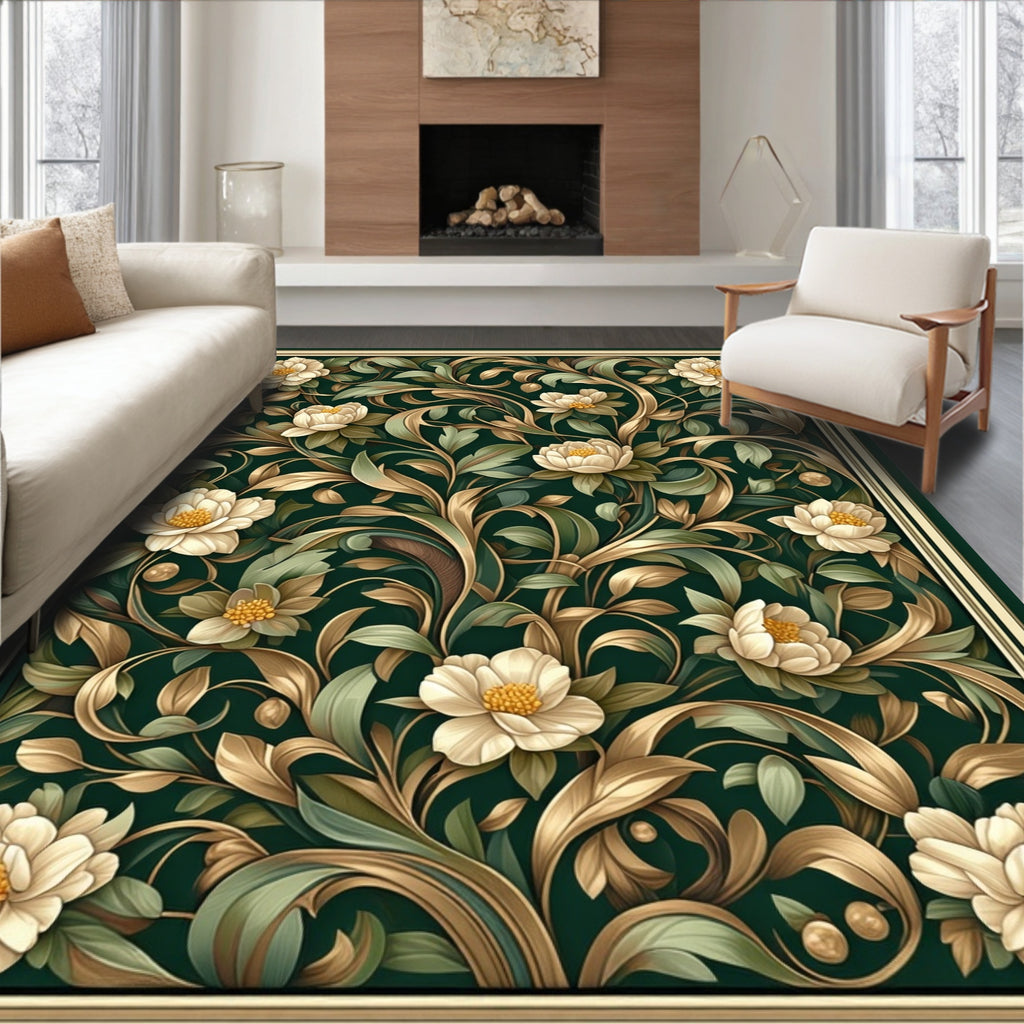 Dark Floral Vine Pattern Rug