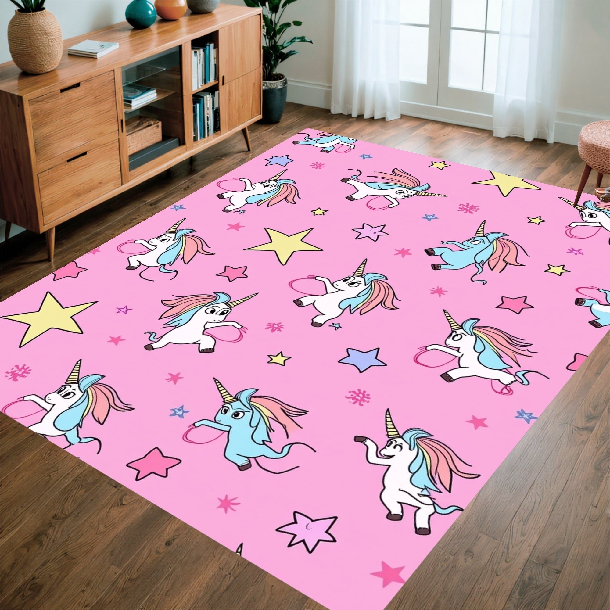 Playful Unicorns and Stars Pattern Rug