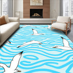 Seagulls Over Blue Wavy Sea Rug