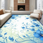 Blue Floral Swirl Border Design Rug