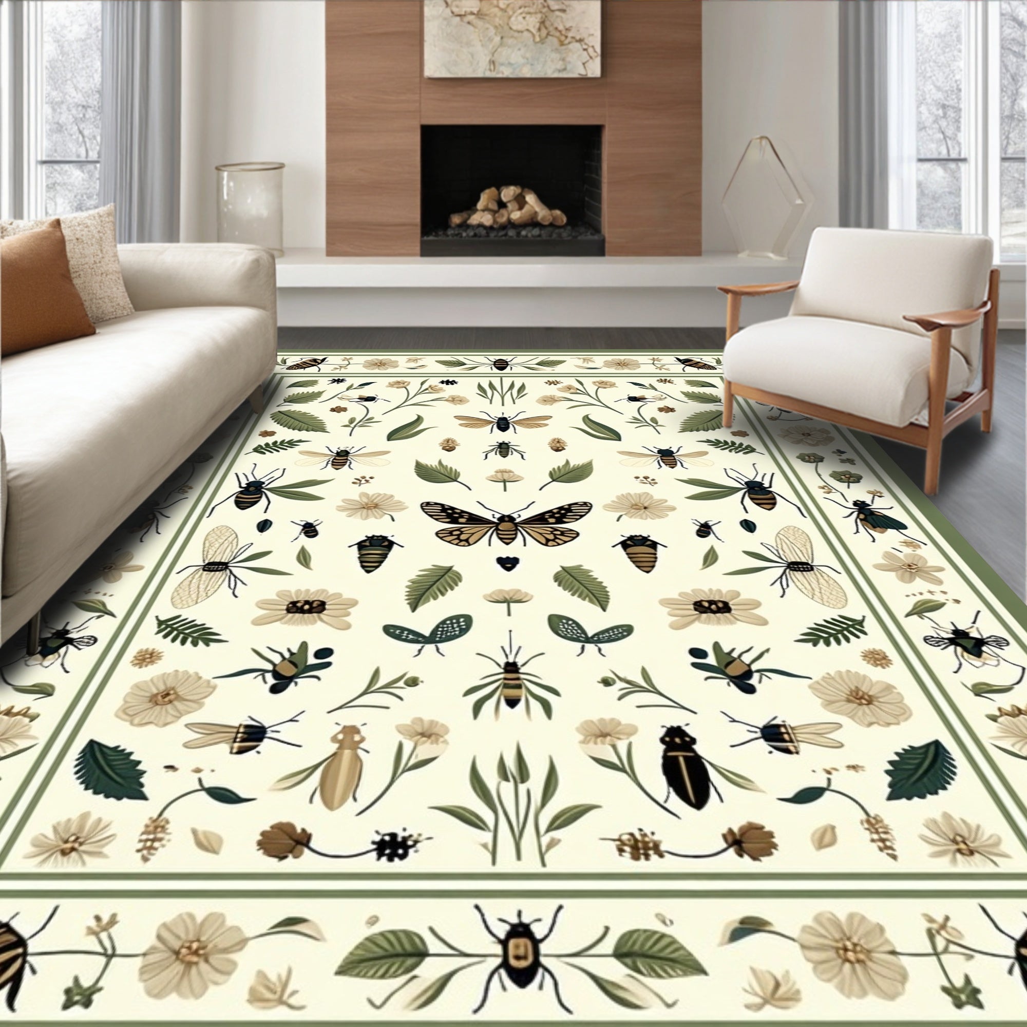 Nature Inspired Insect Floral Pattern Rug