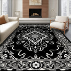 Classic Black White Floral Damask Rug