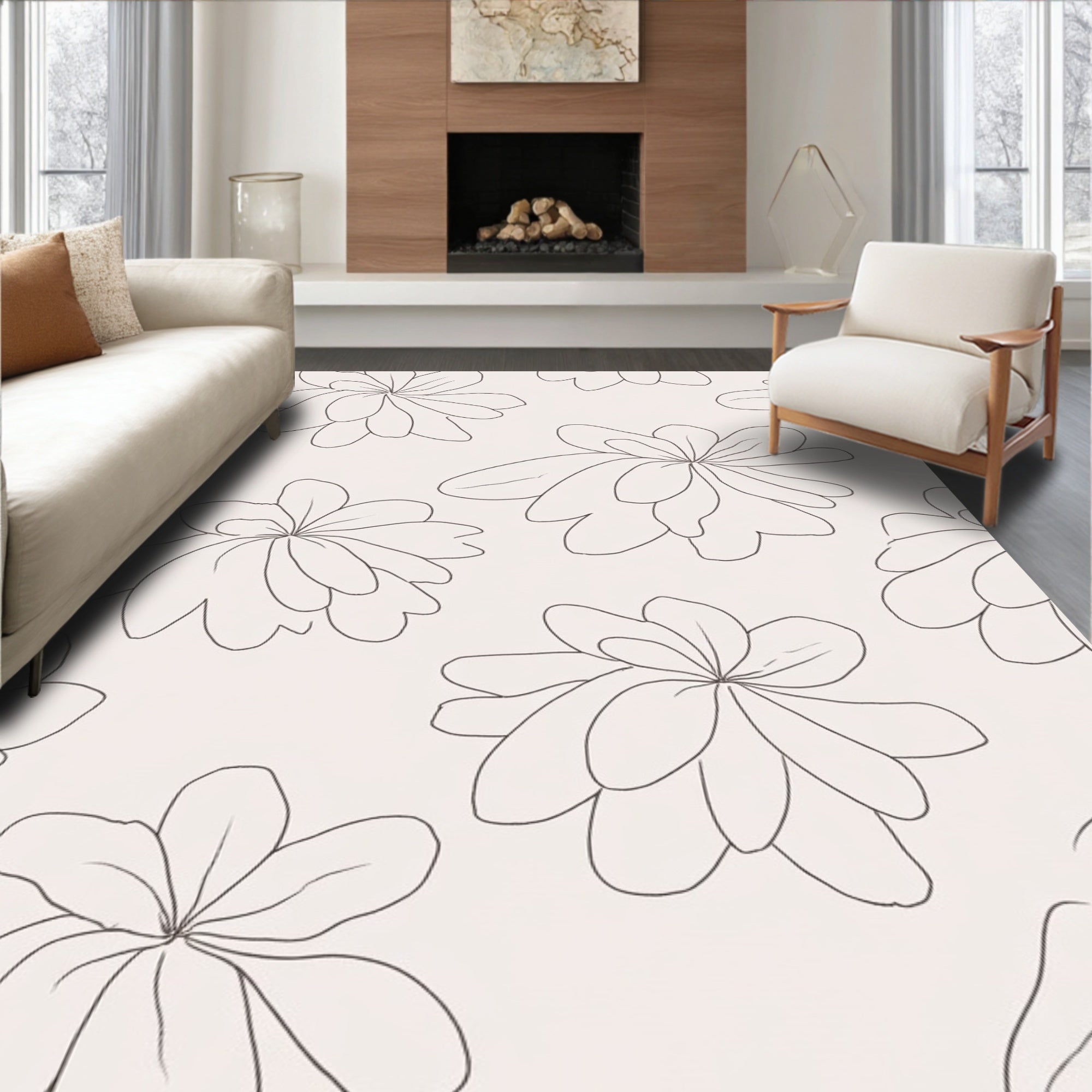 Delicate Bloom Line Art Pattern Rug