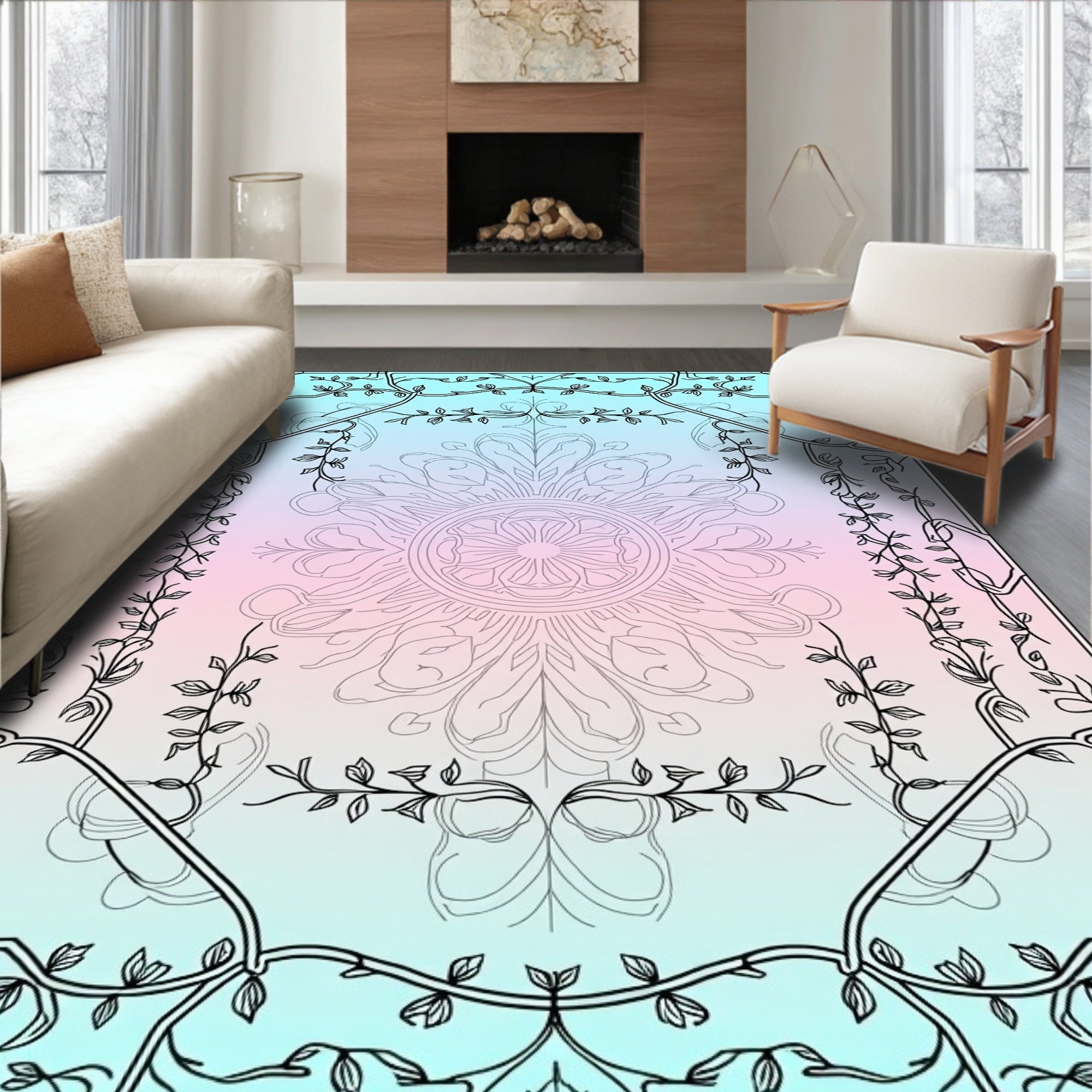Art Nouveau Vine Mandala Pattern Rug