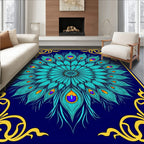 Turquoise Peacock Feather Mandala Rug