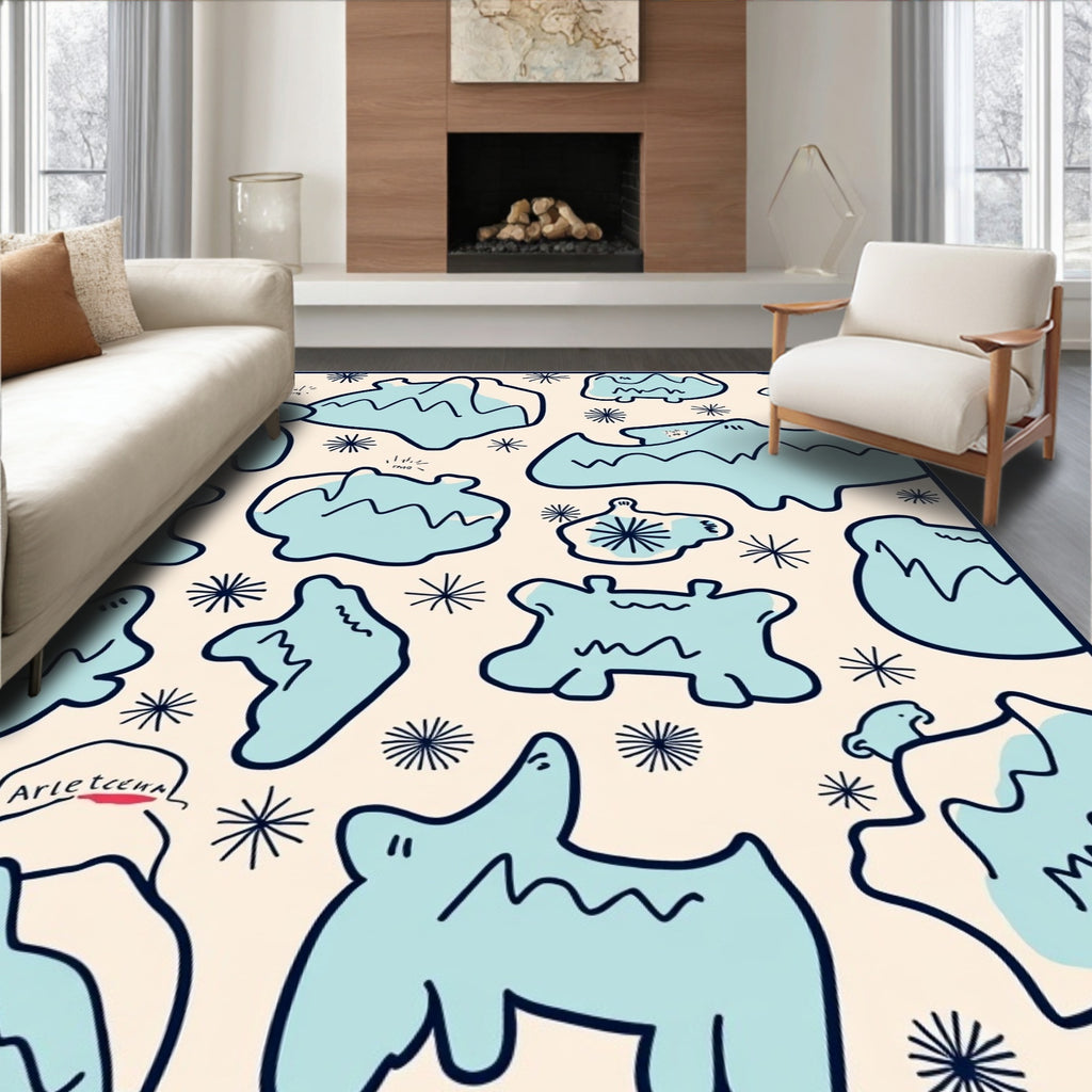Whimsical Light Blue Abstract Shapes Rug