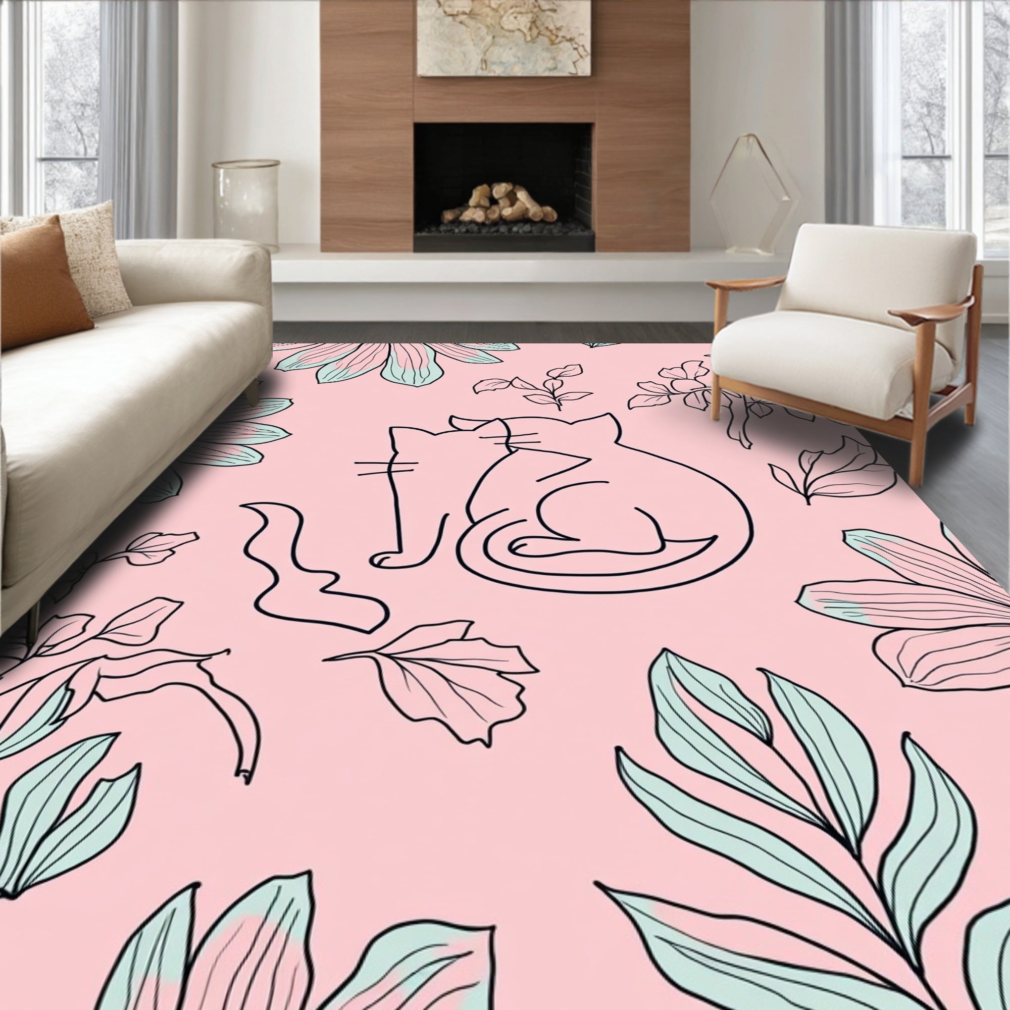 Whimsical Cats Among Floral Branches Rug