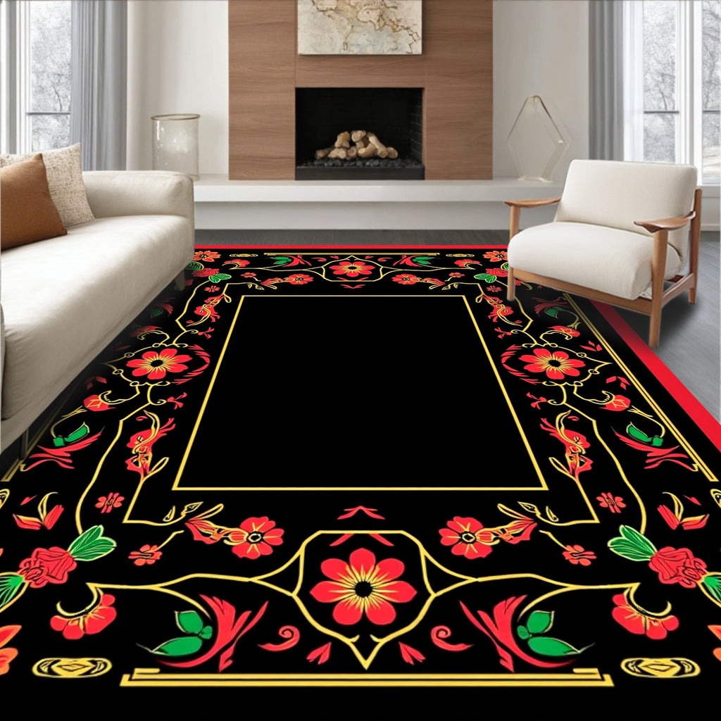 Bold Floral Vines And Red Accents Rug