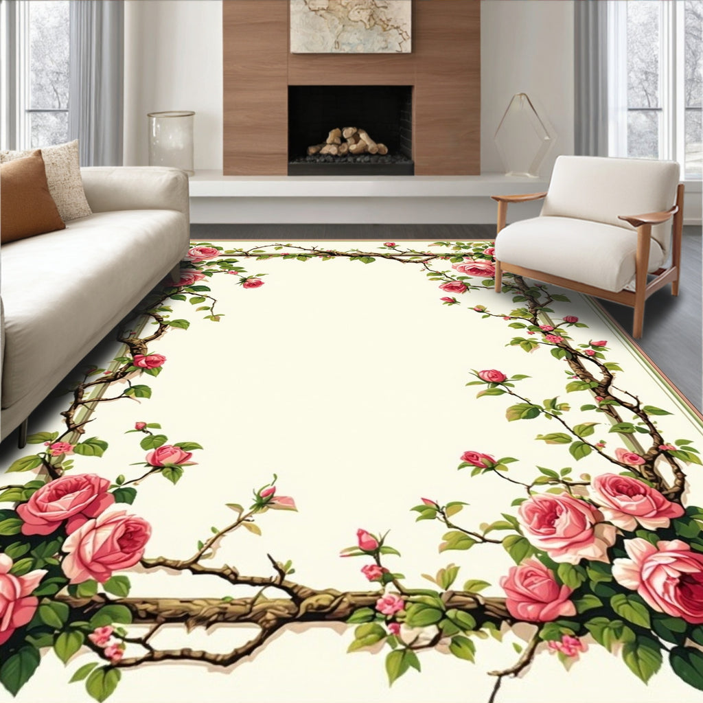 Classic Rose Vine Floral Pattern Rug