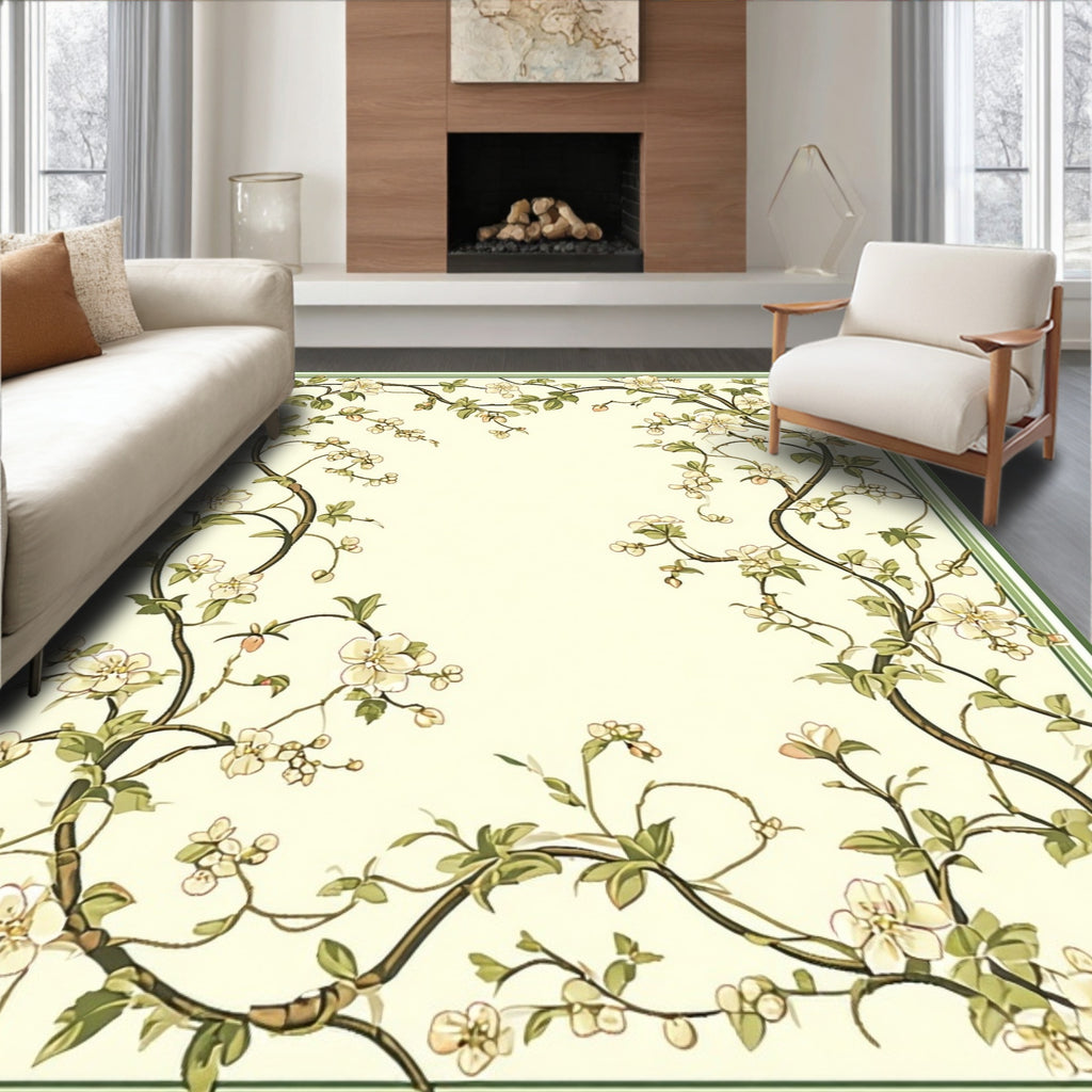 Elegant Blossom Vine Border Rug