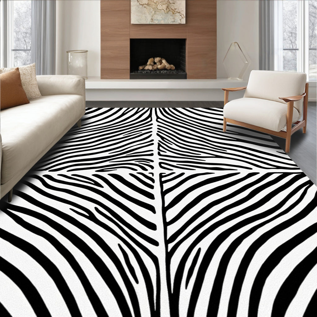 Bold Black White Zebra Stripe Rug
