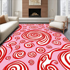 Whimsical Red Swirls Pink Background Rug