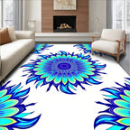 Mandala Blue Cyan Floral Pattern Rug