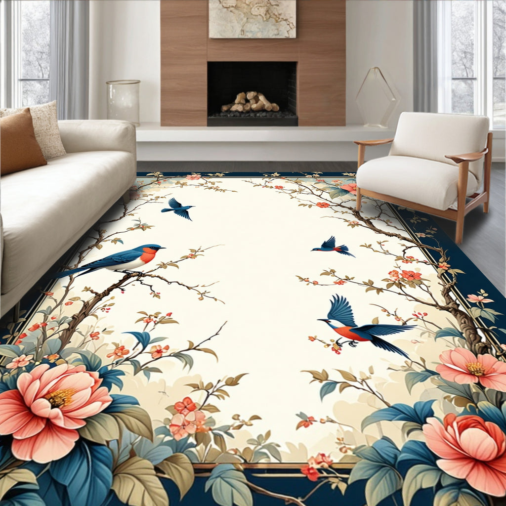 Birds Flowers Branch Design Rug