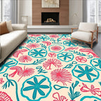 Coral Teal Floral Abstract Pattern Rug