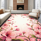 Soft Pink Cherry Blossom Vine Design Rug