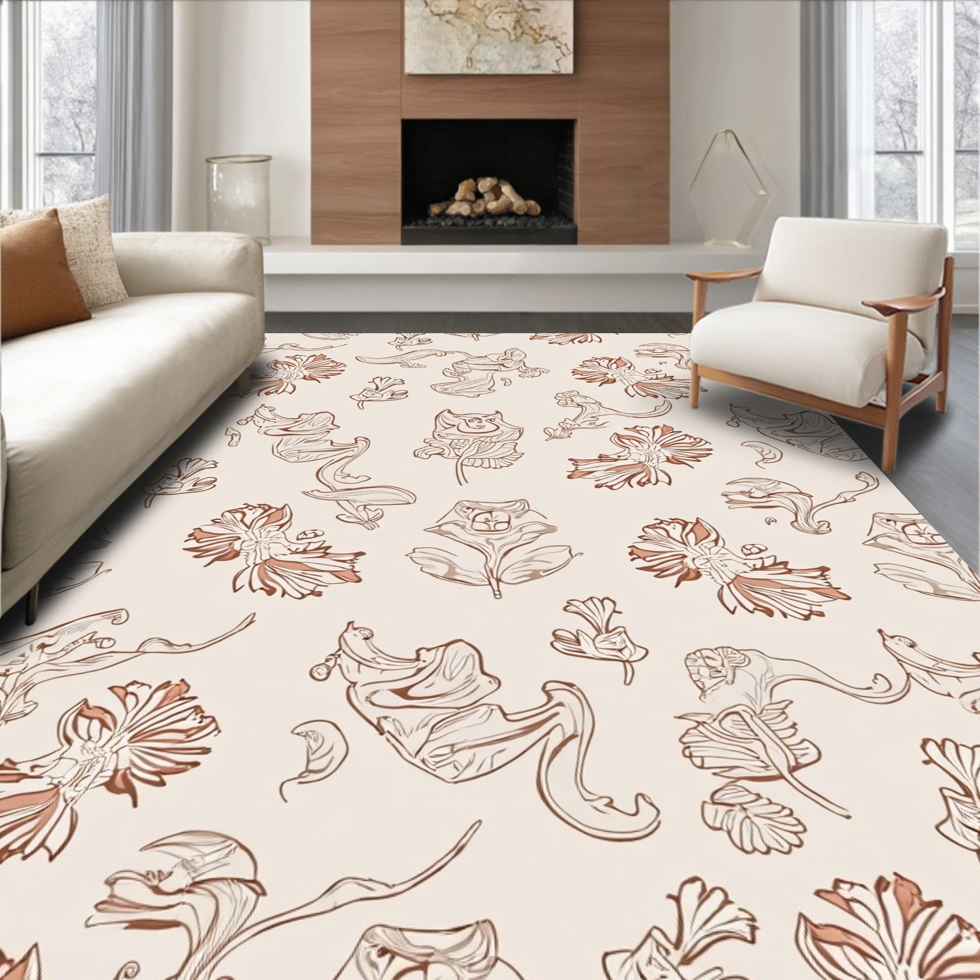 Whimsical Floral Face Pattern Design Rug
