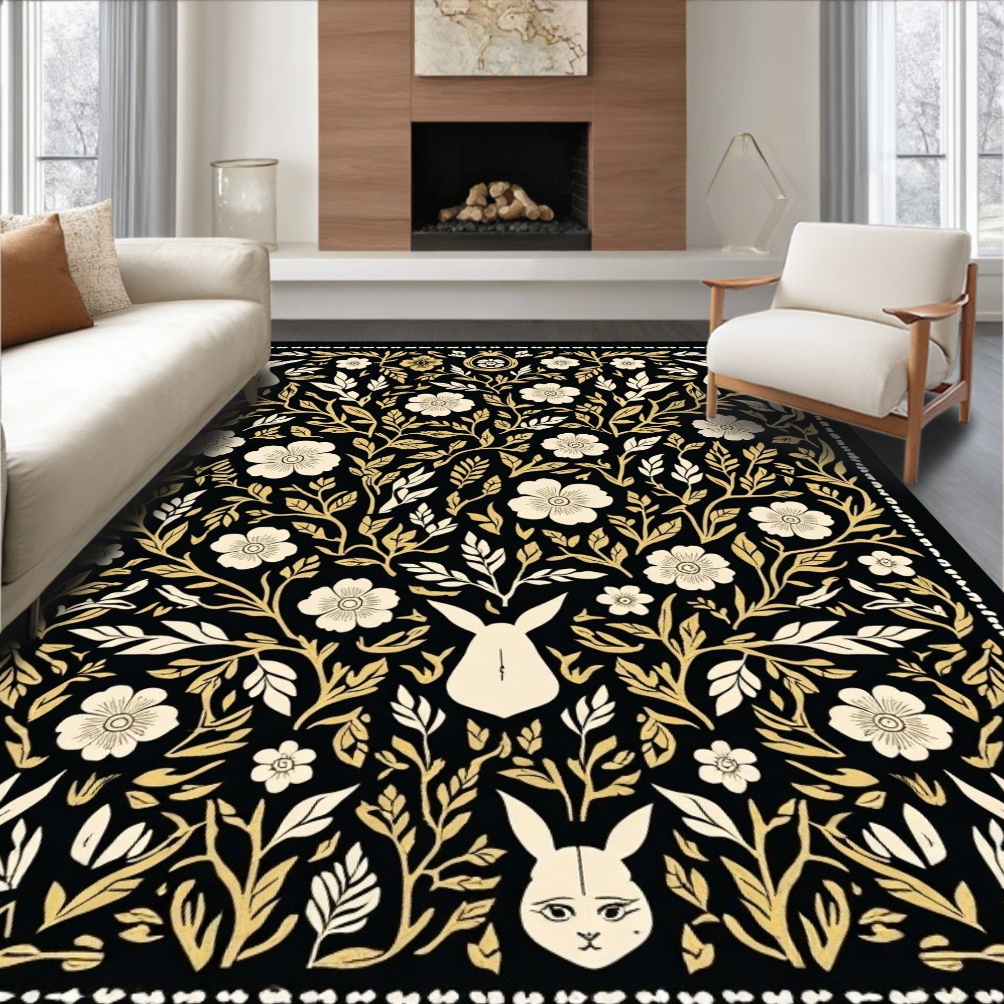 Whimsical Bunny Floral Grove Rug