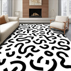 Bold Black Wavy Abstract Design Rug