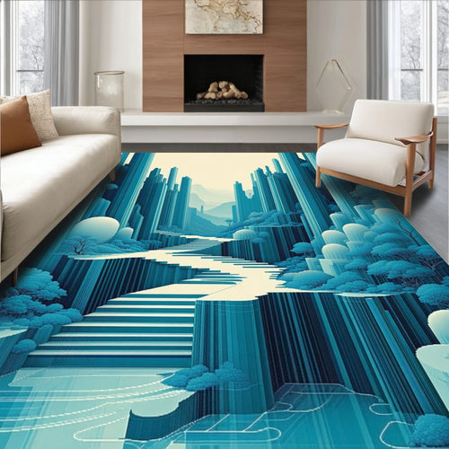 Abstract Cityscape With Blue Tones Rug