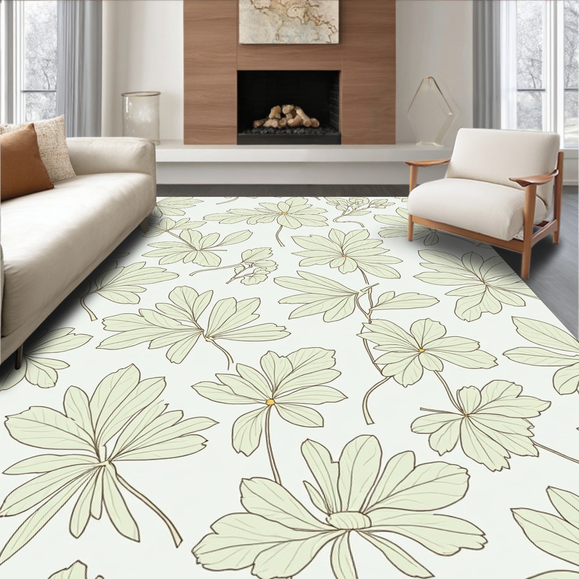 Delicate Leaf Patterned Garden Design Rug