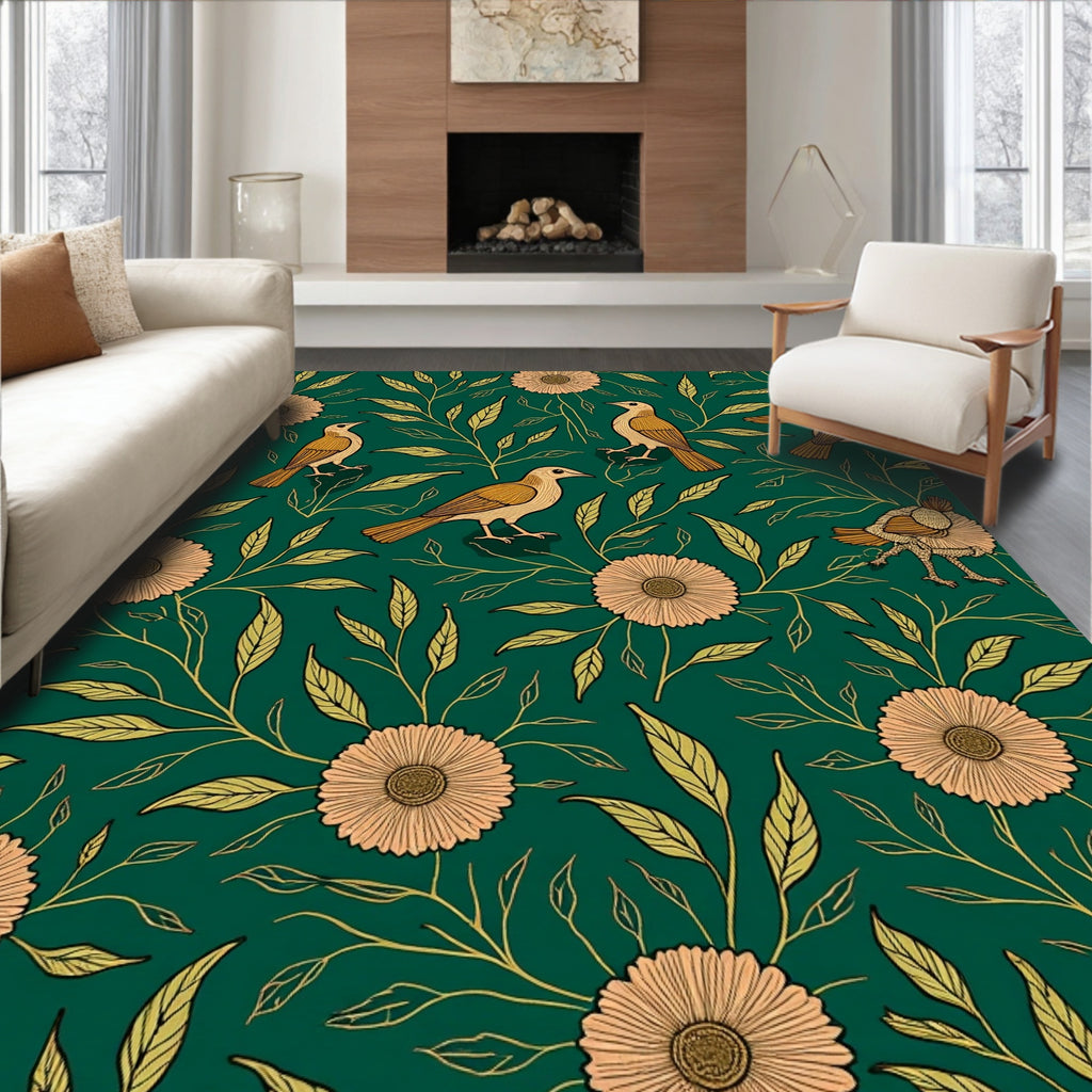 Vintage Birds And Floral Design Rug