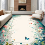 Whimsical Floral Butterfly Garden Border Rug