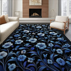 Midnight Blues Floral Vine Pattern Rug