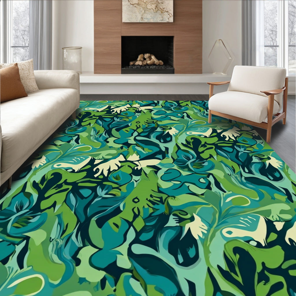Abstract Leafy Swirls Pattern Rug