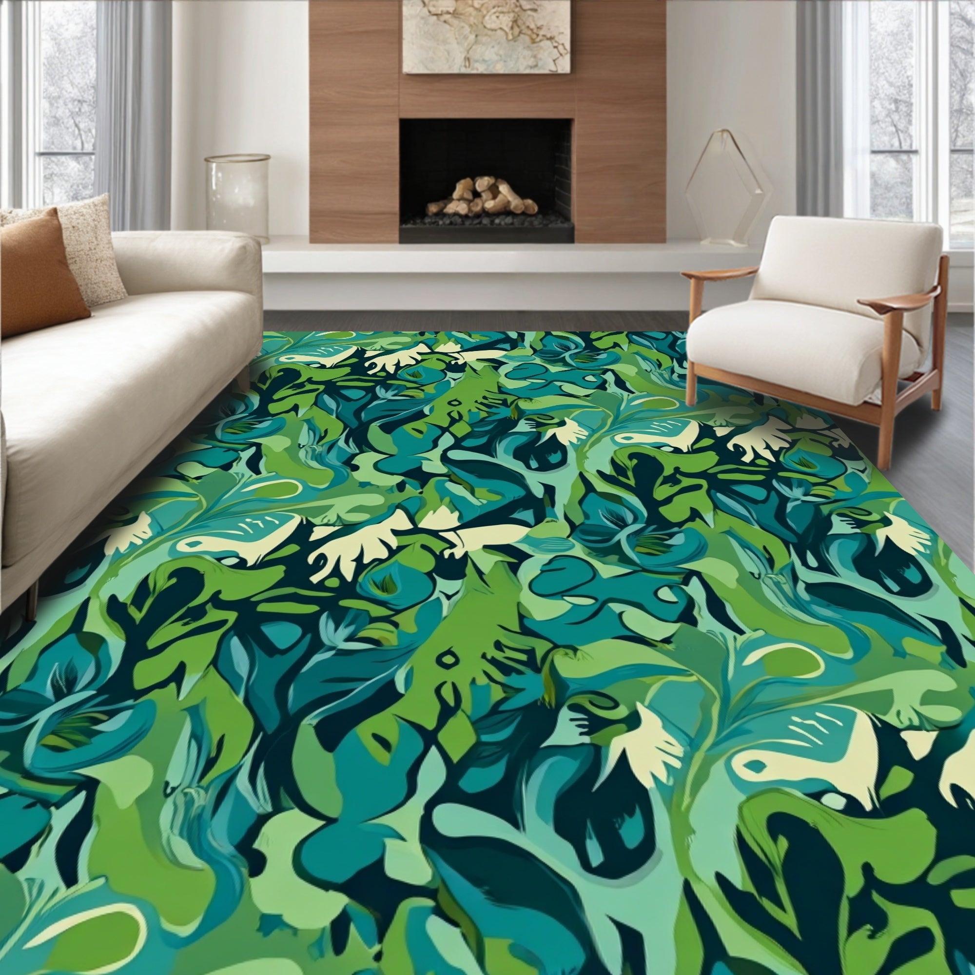Abstract Leafy Swirls Pattern Rug