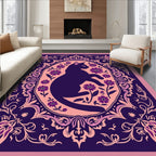 Ornate Black Cat Floral Pattern Rug