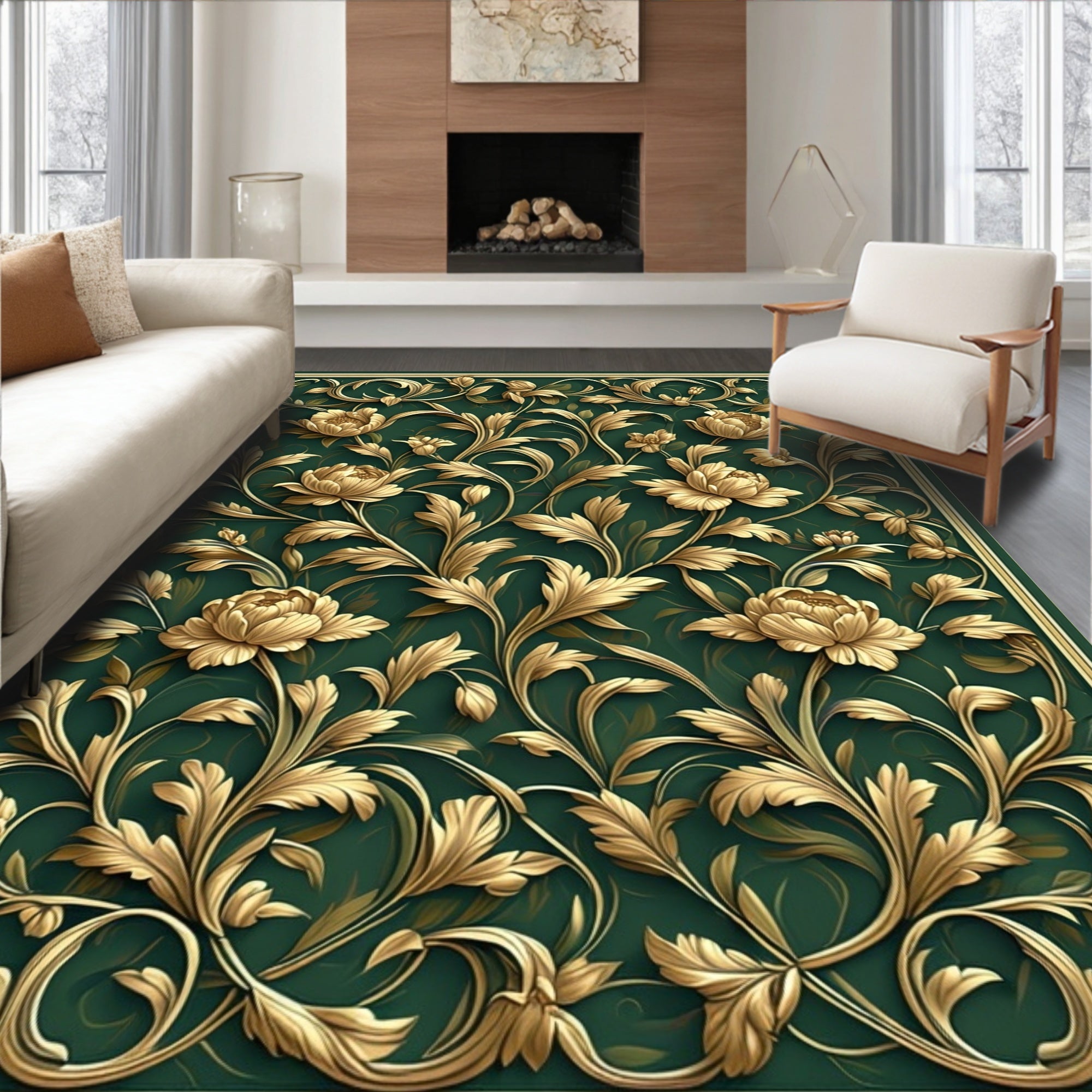 Embossed Floral Vine Pattern Rug