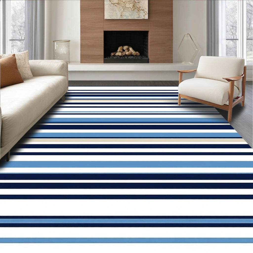 Classic Blue Stripe Pattern Rug