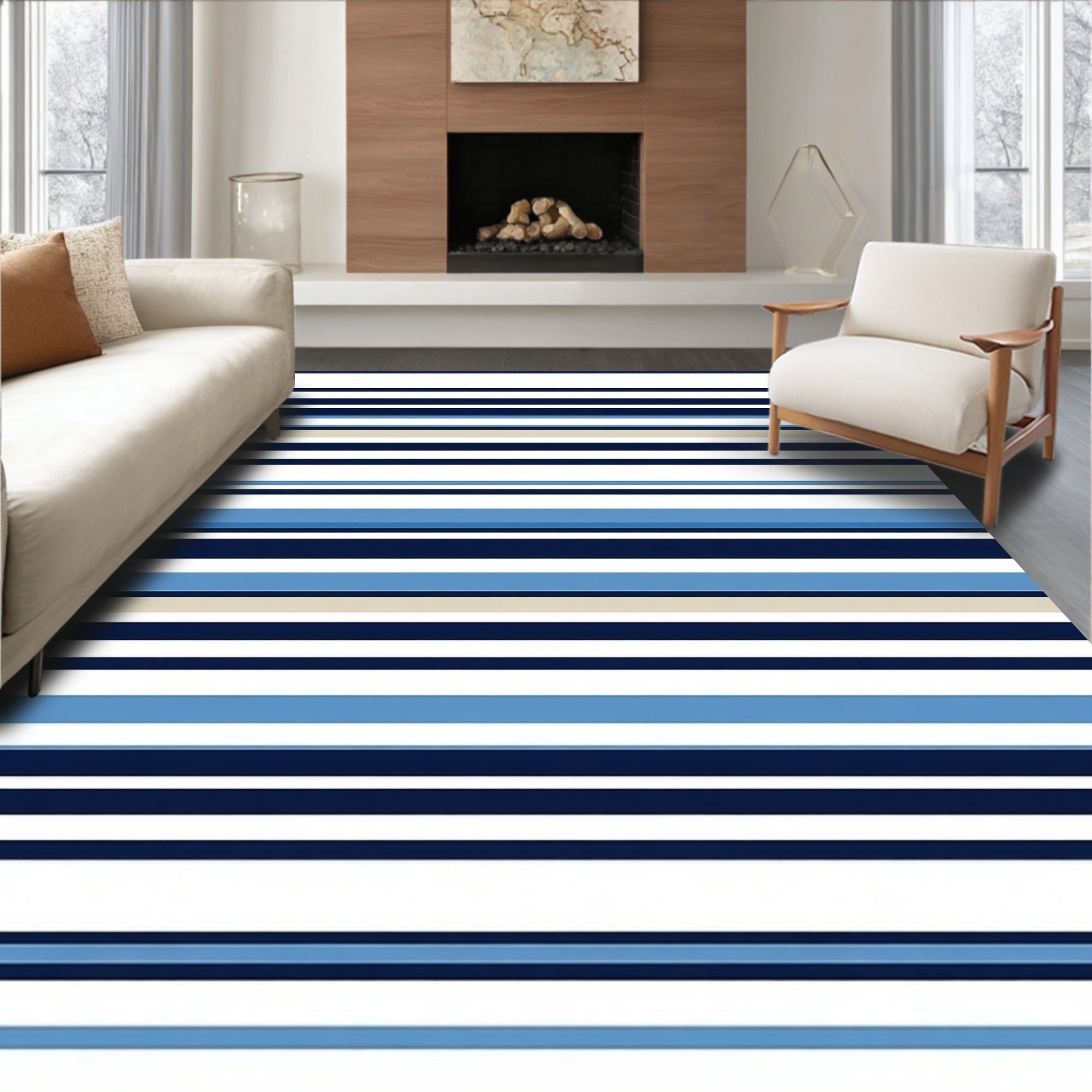 Classic Blue Stripe Pattern Rug