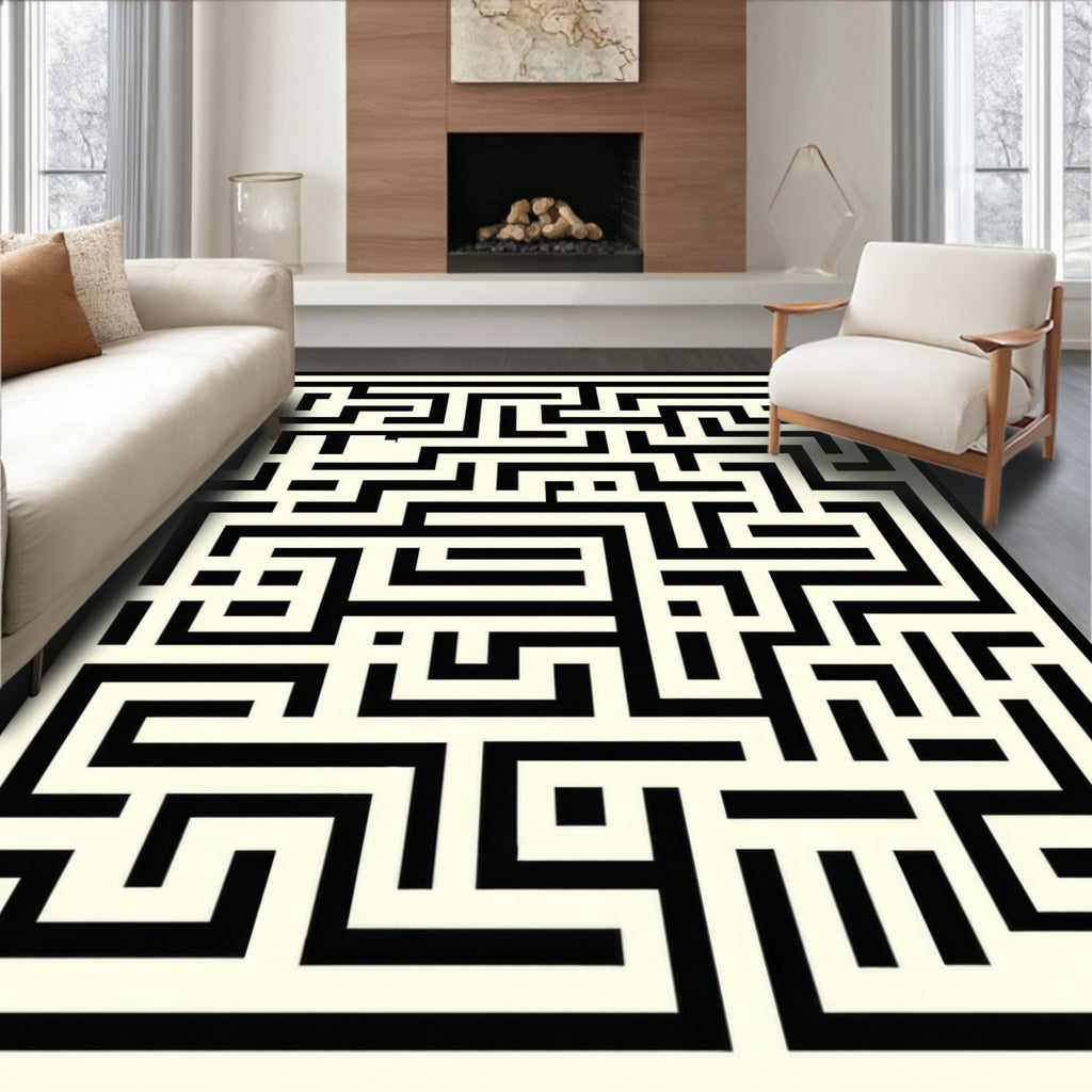 Abstract Geometric Maze Pattern Rug
