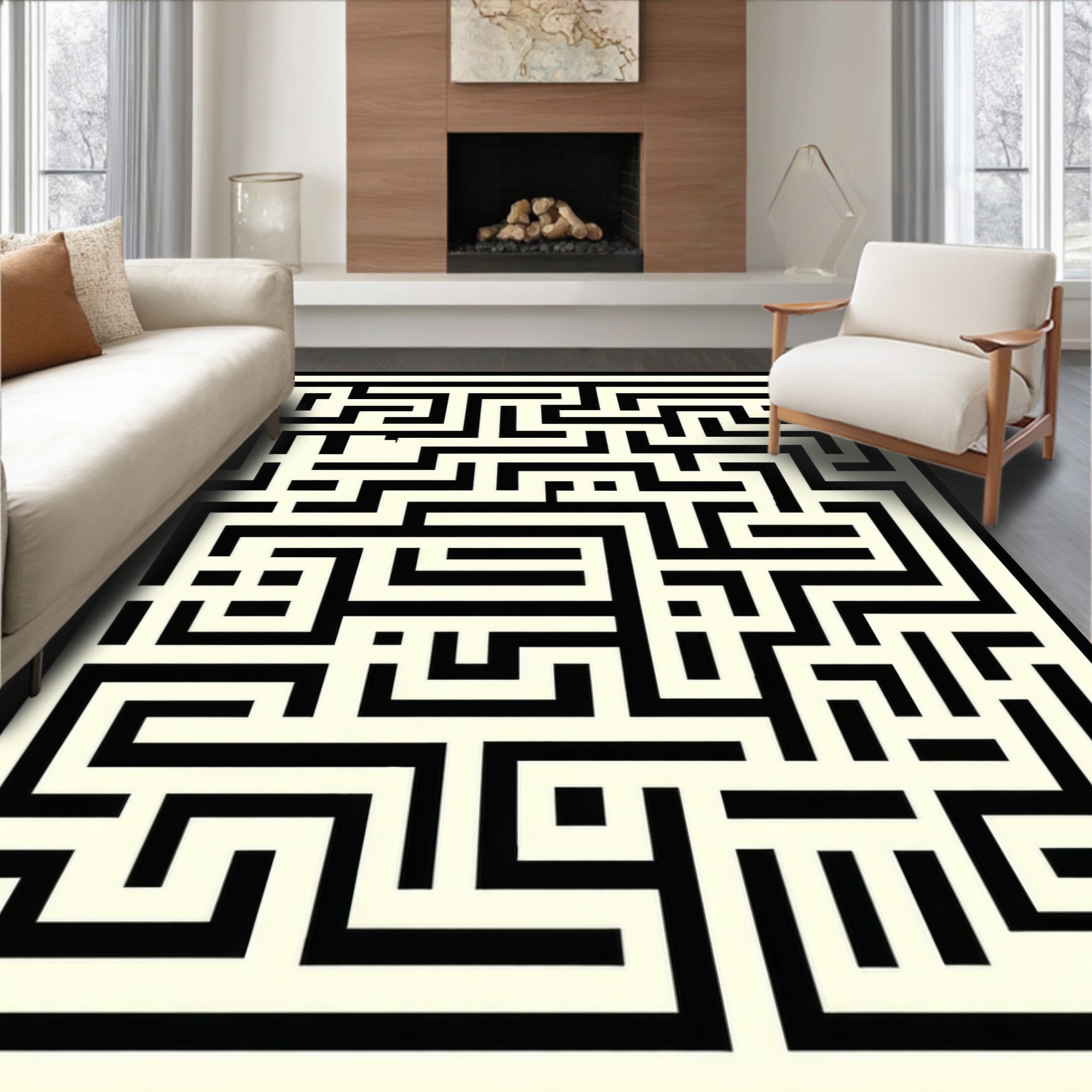Abstract Geometric Maze Pattern Rug