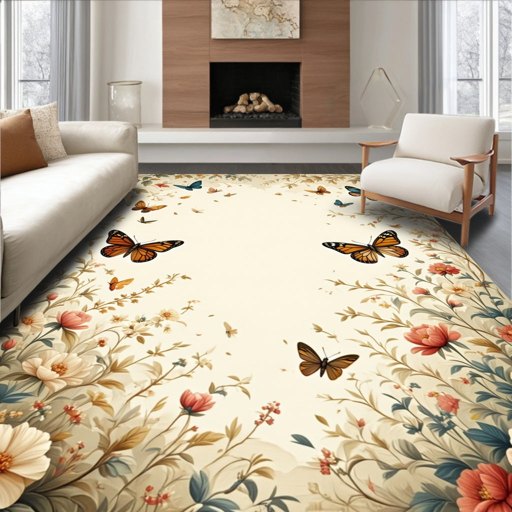 Whimsical Butterflies Floral Garden Rug