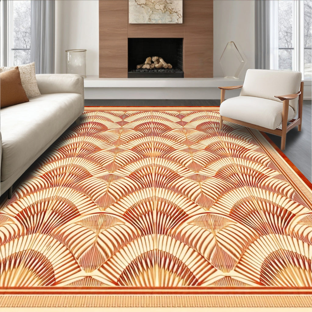 Gilded Fan Pattern Contemporary Rug
