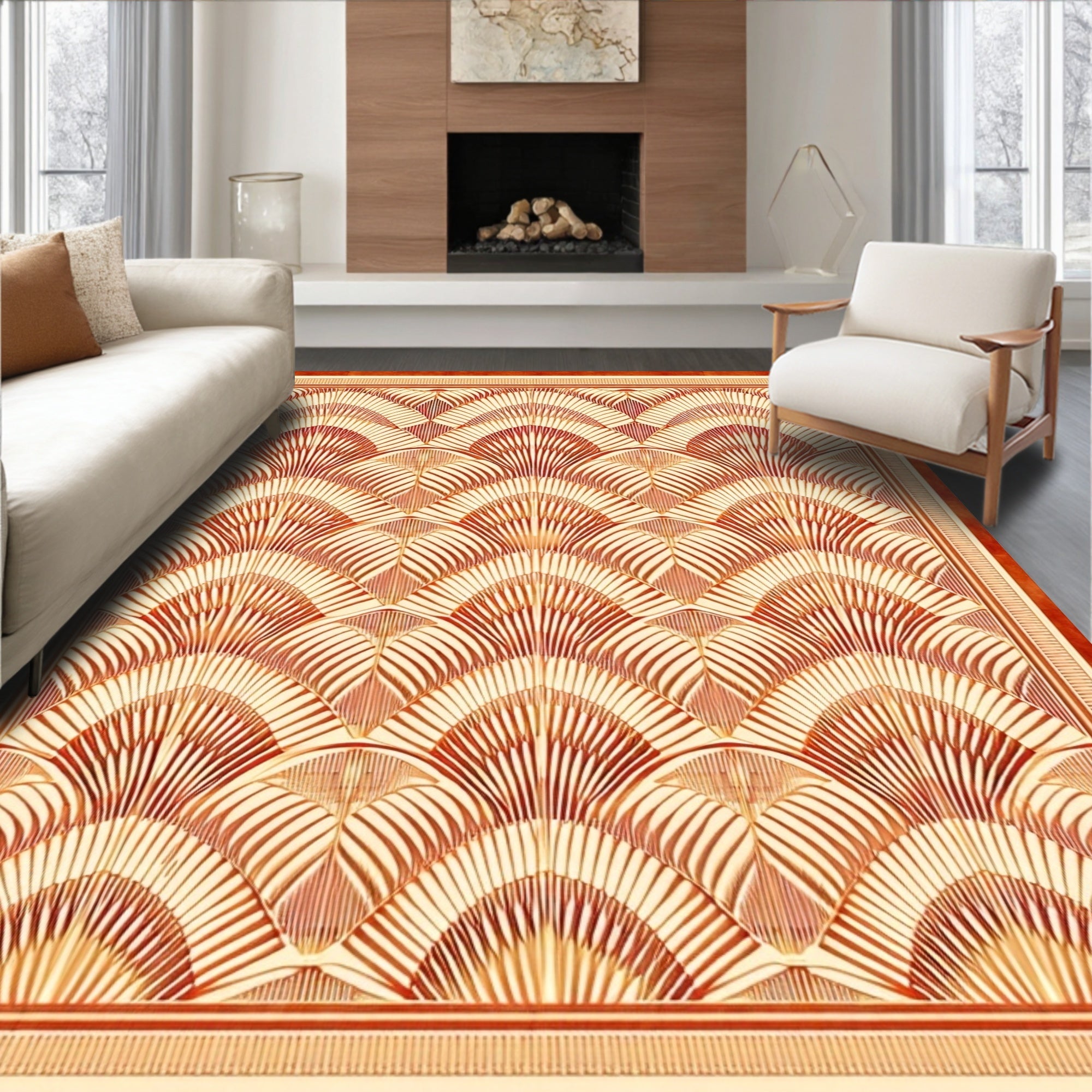 Gilded Fan Pattern Contemporary Rug