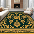 Ornate Gold Floral Bordered Emerald Rug