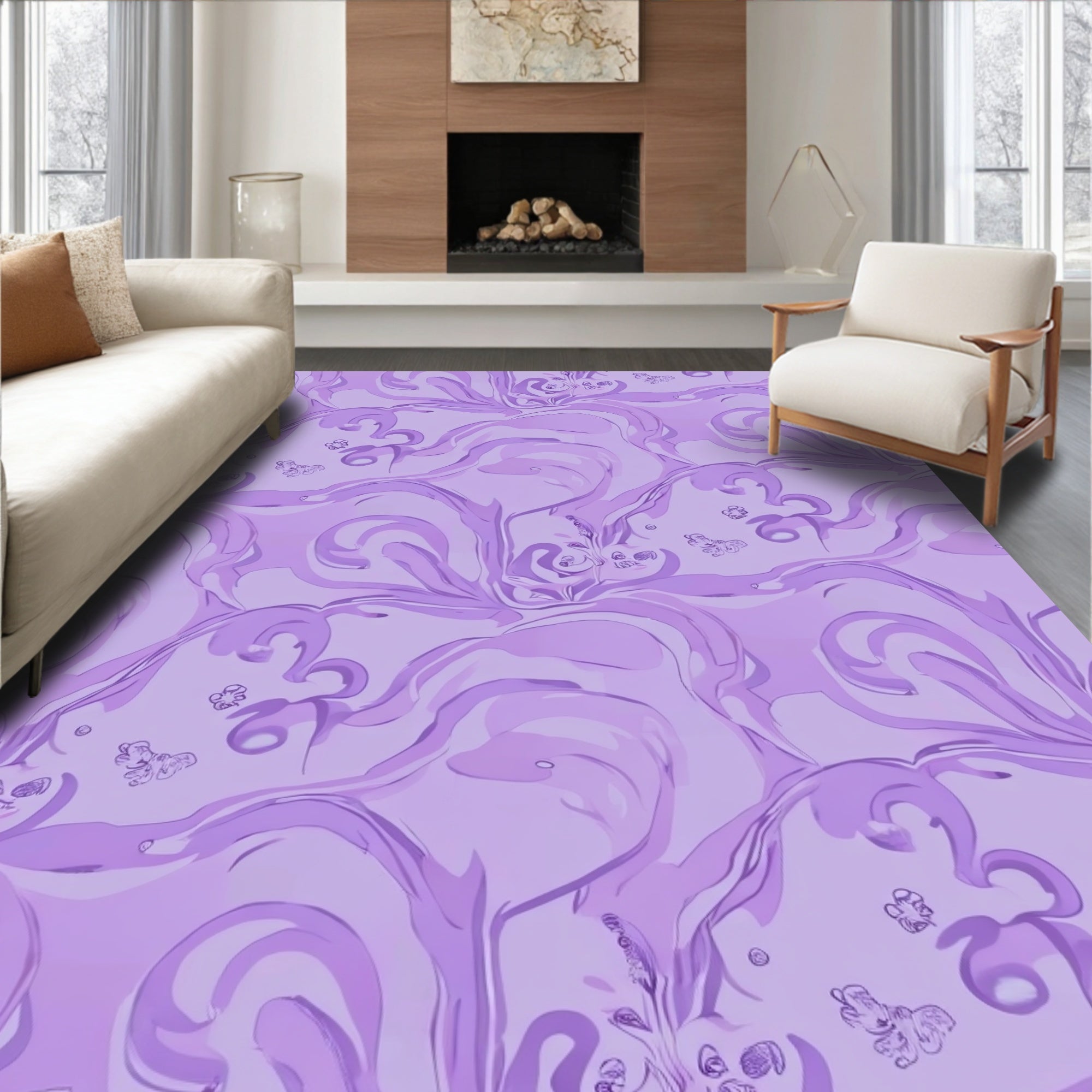 Lavender Swirl Butterfly Pattern Rug