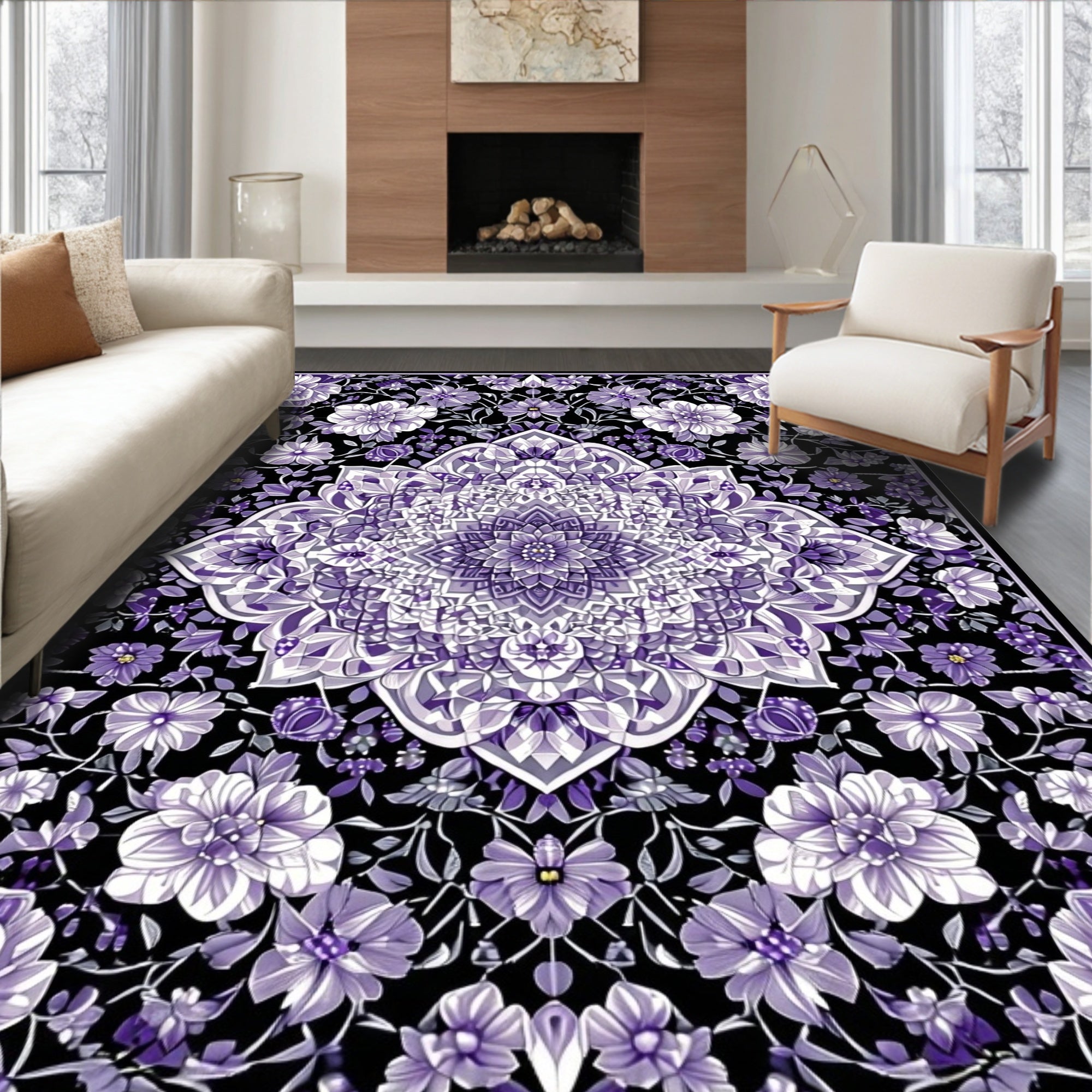 Purple Mandala Floral Pattern Rug