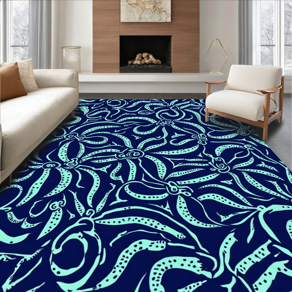 Navy Tentacle Whimsical Pattern Rug