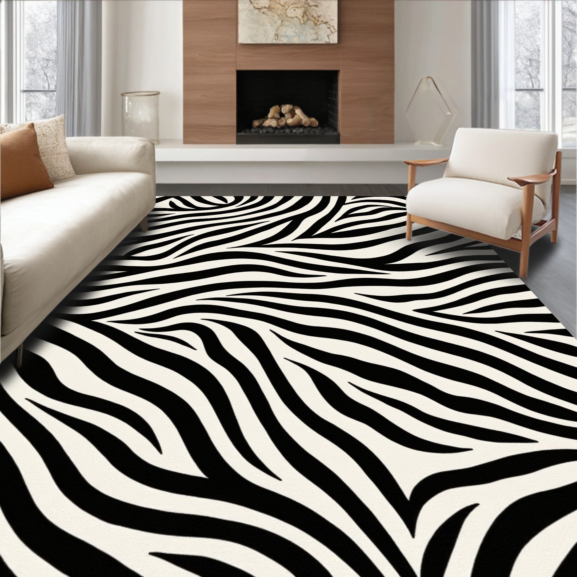 Bold Black White Animal Print Rug