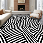 Striking Black and White Geometric Maze Rug