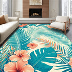 Tropical Hibiscus Palm Leaf Design Rug
