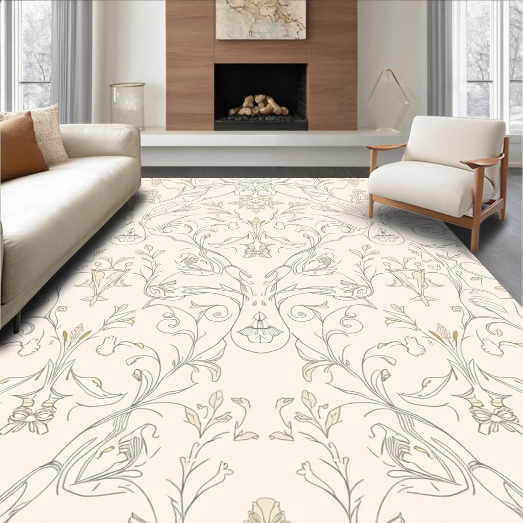 Elegant Floral Outline Vintage Pattern Rug