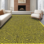 Abstract Yellow Black Maze Lines Design Rug