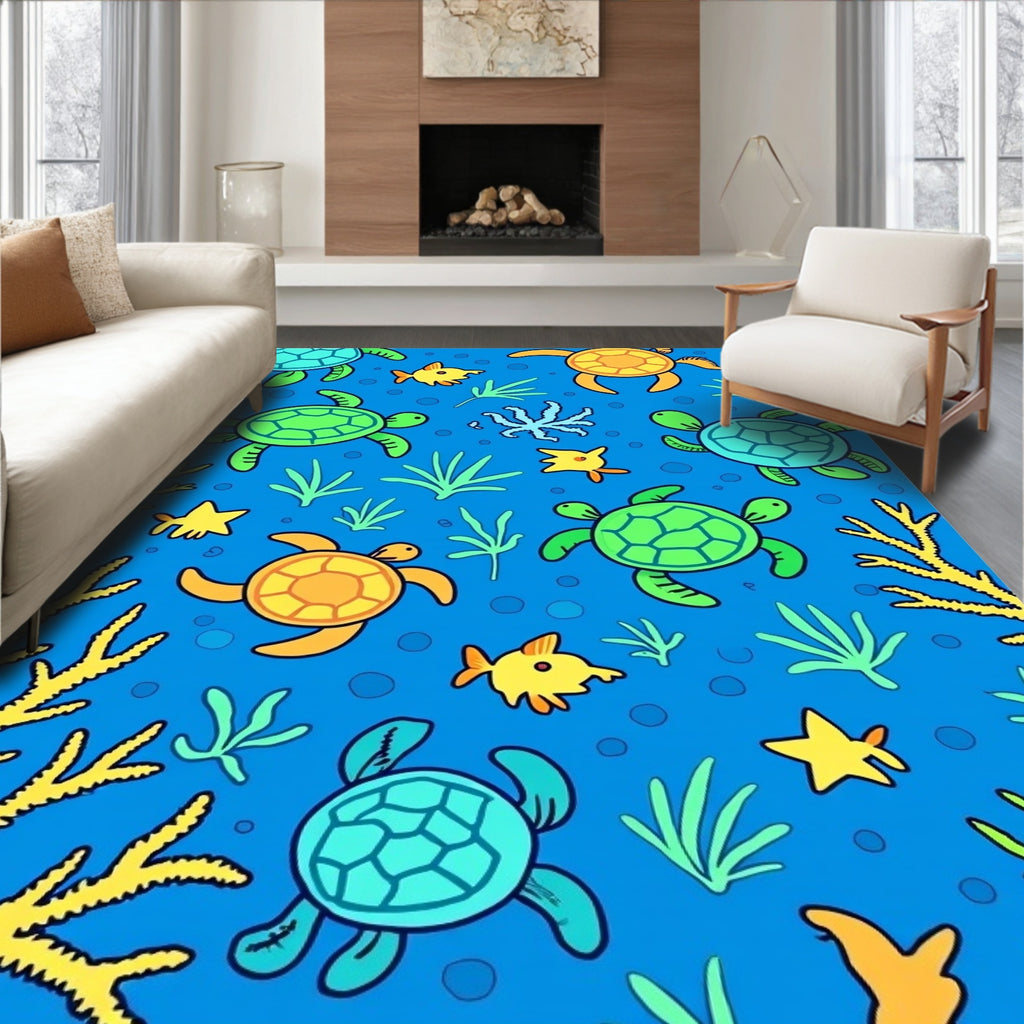 Playful Sea Creature Turtle Design Rug
